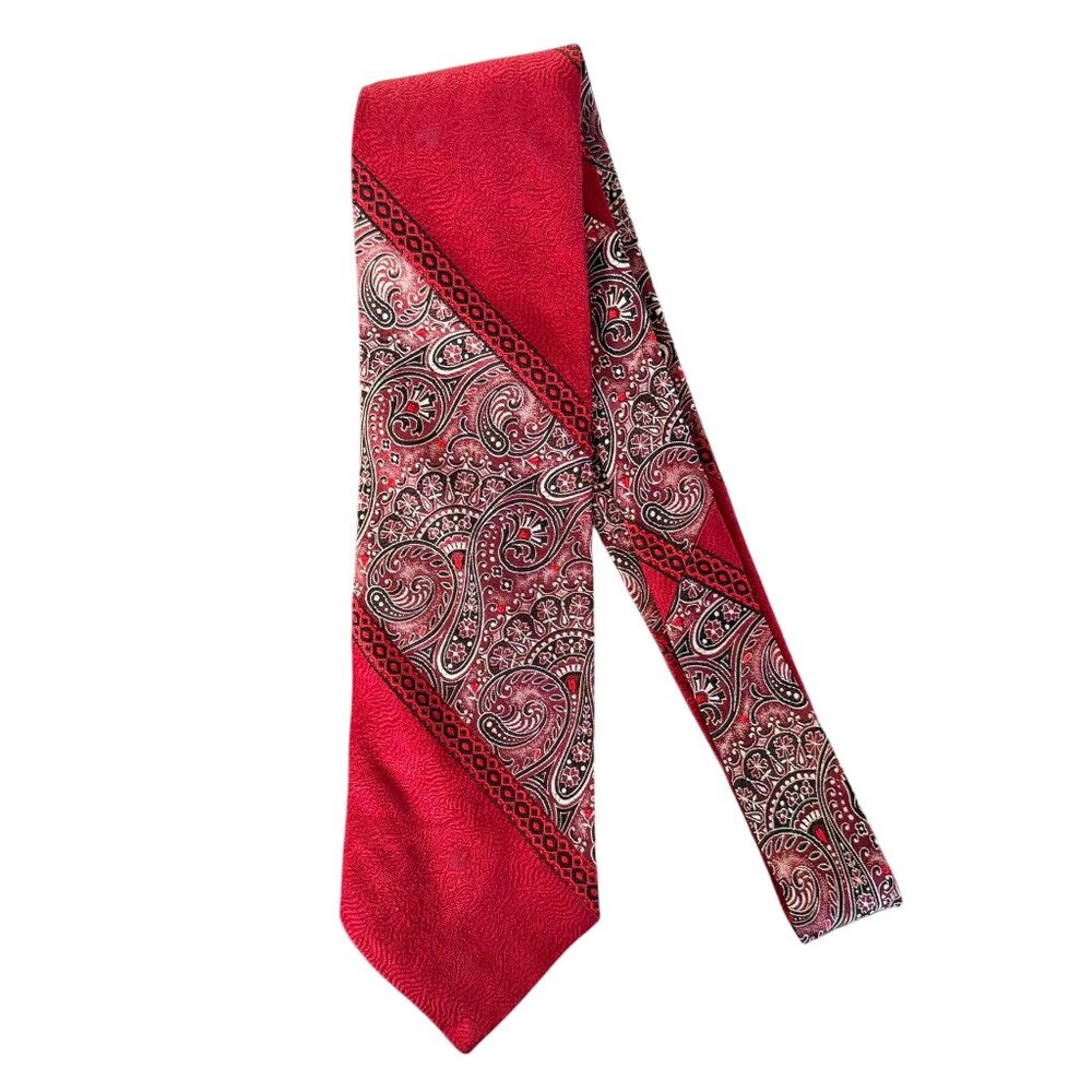 Vintage Fashion Craft Red Paisley Striped Tie Rockabilly Business Holiday